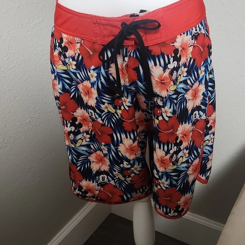 Disney Mickey Mouse Hibiscus Print Swim Trunks
